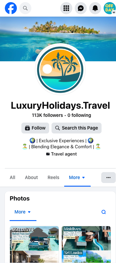 LuxuryHolidays.Travel social media account screenshot