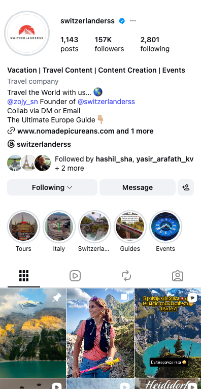 Switzerlanders social media account screenshot